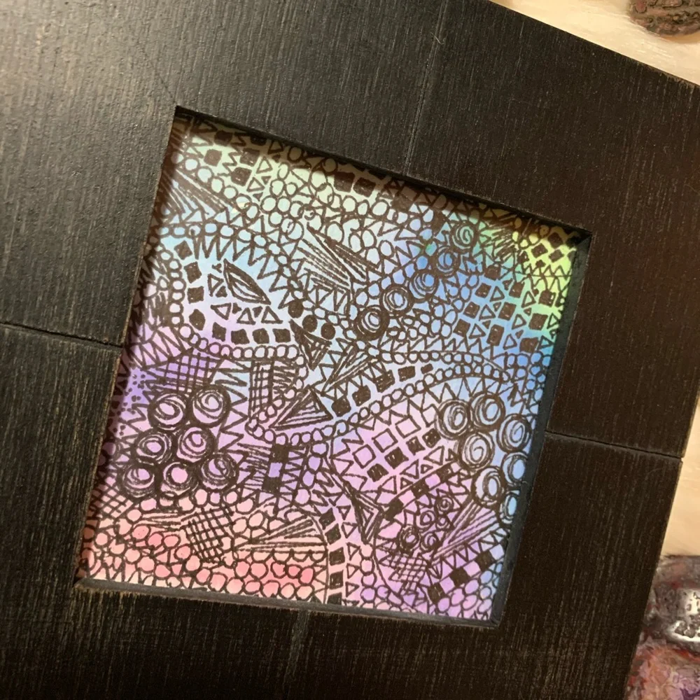 HANDMADE WATERCOLOR AND SHARPIE ABSTRACT ART IN FRAME